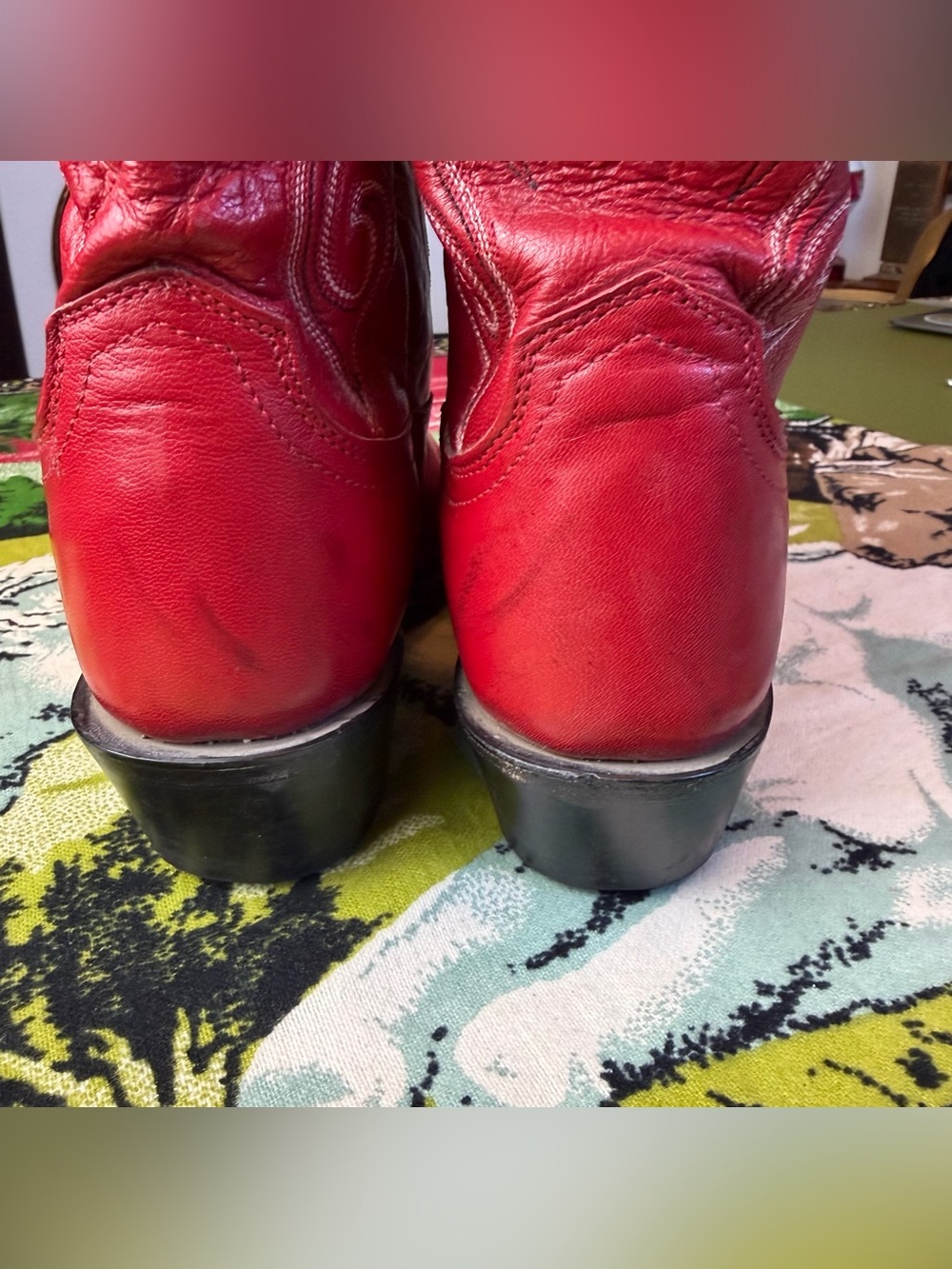 Vintage Lucchese 1883 Red Leather Cowboy Boots Snip-Toe Women's Size 8-8.5 - Picture 13 of 17